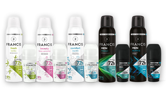 Linha completa desodorantes antitranspirantes Francis