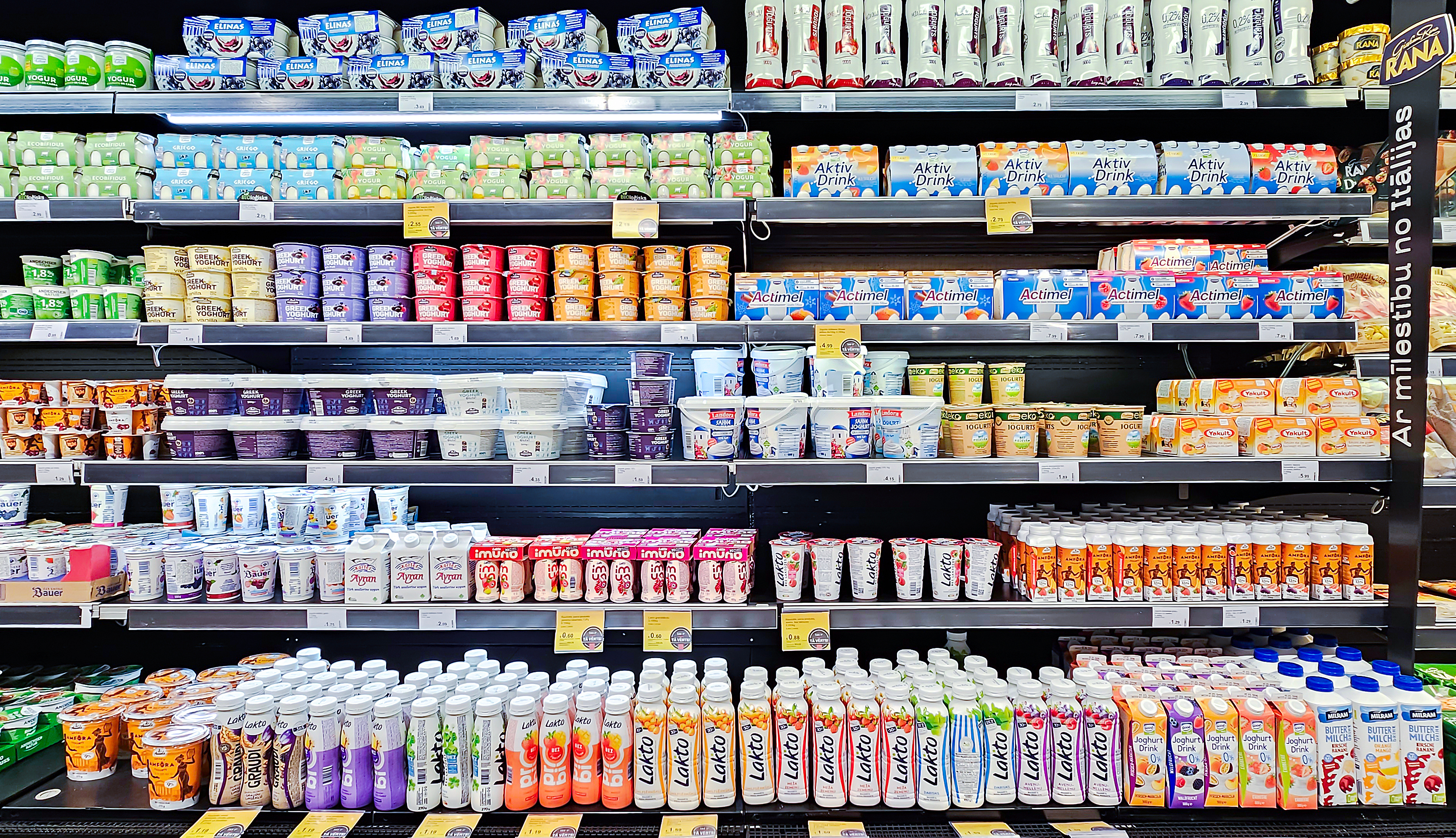 Gôndola supermercado iogurte laticínios